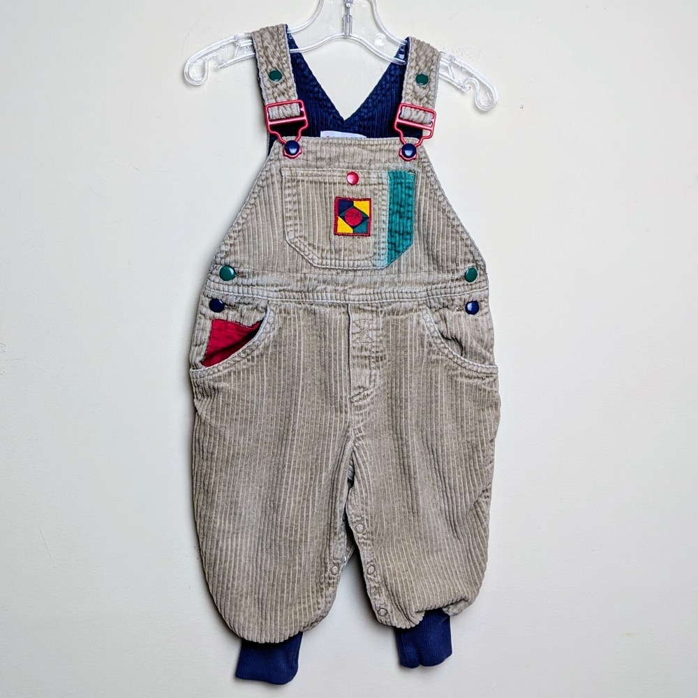 Vintage Gymboree Rainbow Tag 90s Boys Corduroy Basketball Overalls XS 9-12 mos